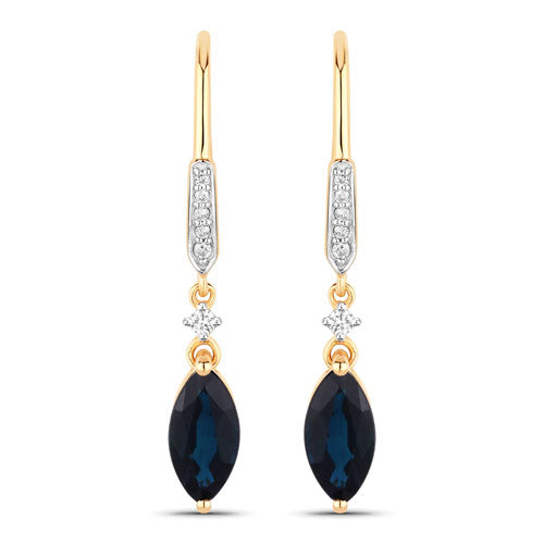 2.73 Carat Genuine Blue Sapphire and White Diamond 14K Yellow Gold Earrings by Bids.com