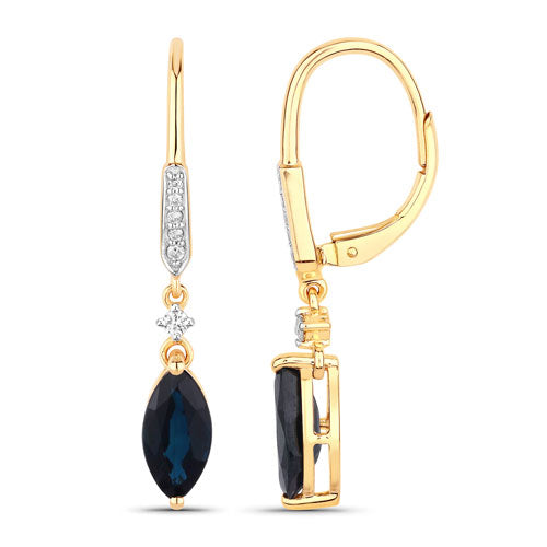 2.73 Carat Genuine Blue Sapphire and White Diamond 14K Yellow Gold Earrings by Bids.com