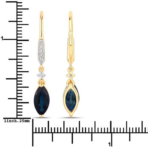 2.73 Carat Genuine Blue Sapphire and White Diamond 14K Yellow Gold Earrings by Bids.com