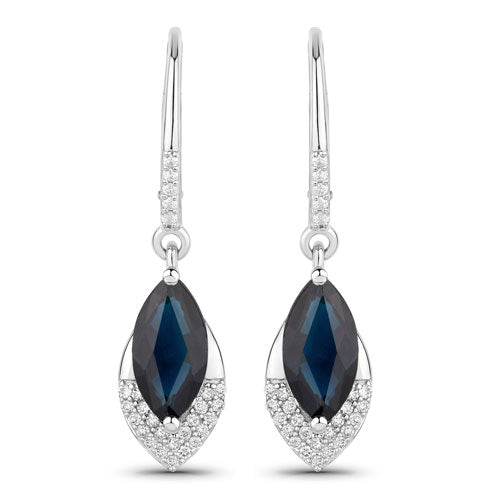 2.79 Carat Genuine Blue Sapphire and White Diamond 14K White Gold Earrings by Bids.com