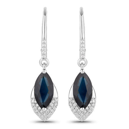 2.79 Carat Genuine Blue Sapphire and White Diamond 14K White Gold Earrings by Bids.com