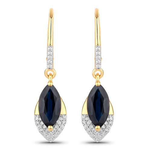 2.79 Carat Genuine Blue Sapphire and White Diamond 14K Yellow Gold Earrings by Bids.com