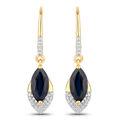 2.79 Carat Genuine Blue Sapphire and White Diamond 14K Yellow Gold Earrings by Bids.com