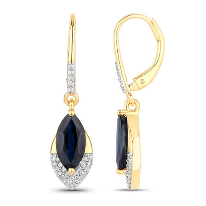 2.79 Carat Genuine Blue Sapphire and White Diamond 14K Yellow Gold Earrings by Bids.com