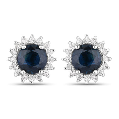 2.38 Carat Genuine Blue Sapphire and White Diamond 14K White Gold Earrings by Bids.com