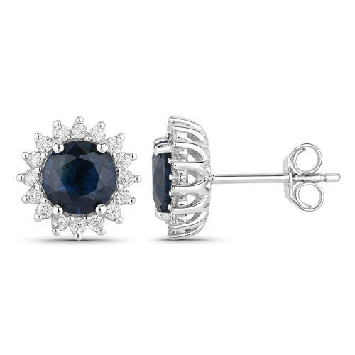 2.38 Carat Genuine Blue Sapphire and White Diamond 14K White Gold Earrings by Bids.com