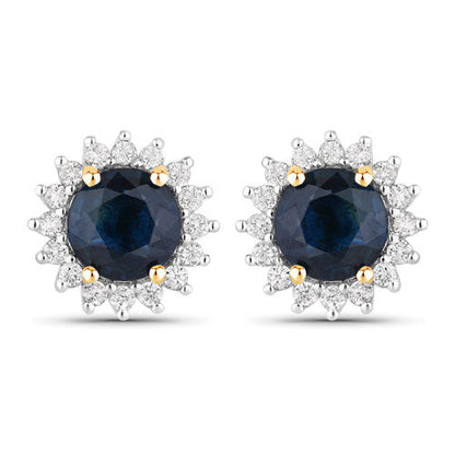 2.38 Carat Genuine Blue Sapphire and White Diamond 14K Yellow Gold Earrings by Bids.com
