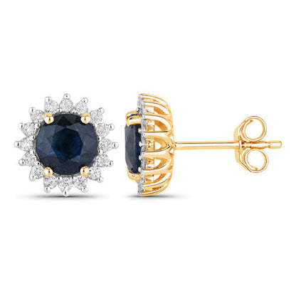 2.38 Carat Genuine Blue Sapphire and White Diamond 14K Yellow Gold Earrings by Bids.com