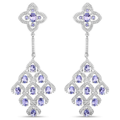 3.90 Carat Genuine Tanzanite and White Topaz .925 Sterling Silver Earrings by Bids.com