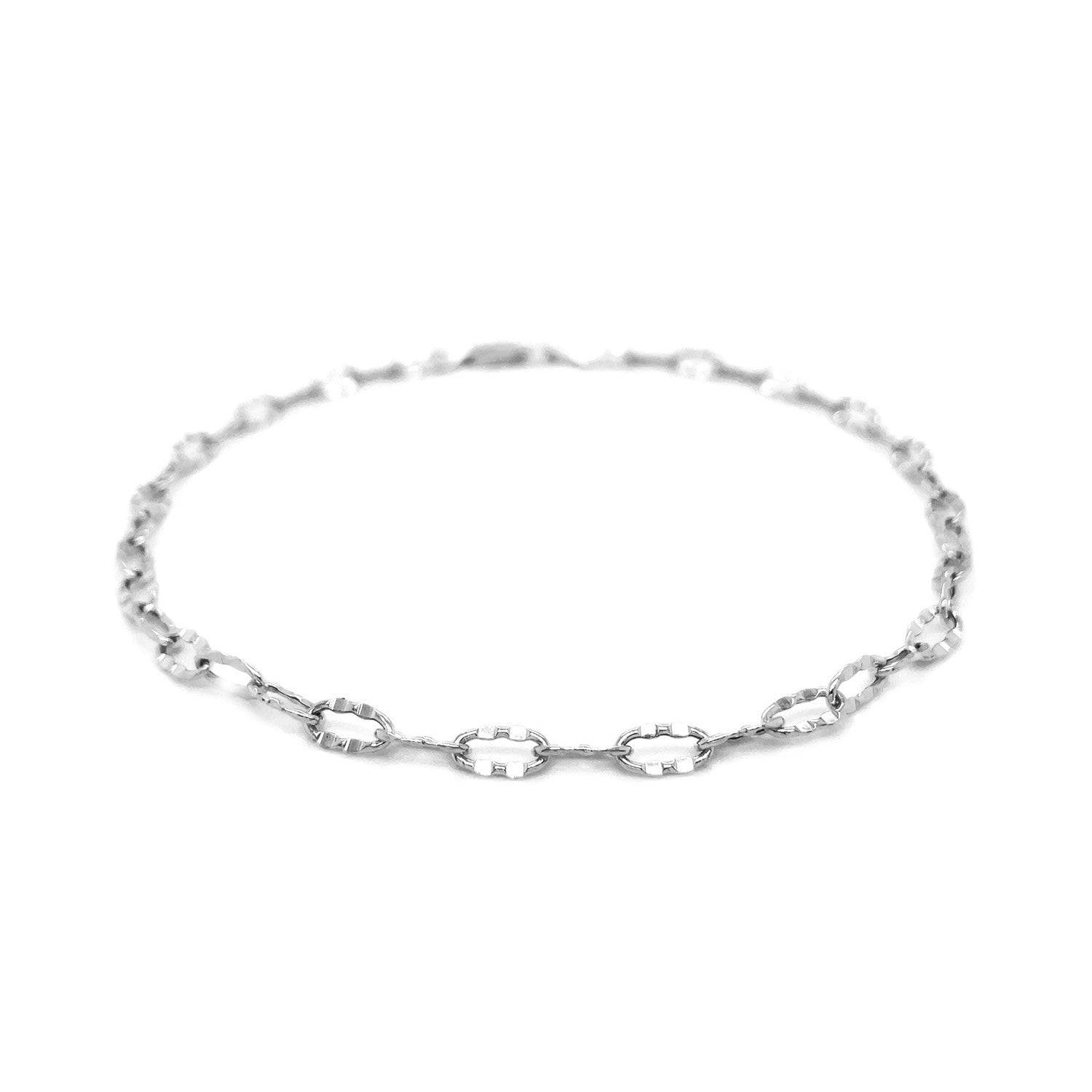 14k White Gold Anklet with Fancy Hammered Oval Links by Bids.com
