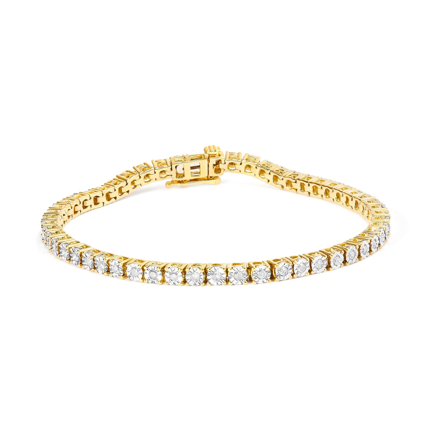 .925 Sterling Silver 1.0 Cttw Miracle-Set Diamond Round Faceted Bezel Tennis Bracelet (I-J Color, I3 Clarity) - 7" by Bids.com