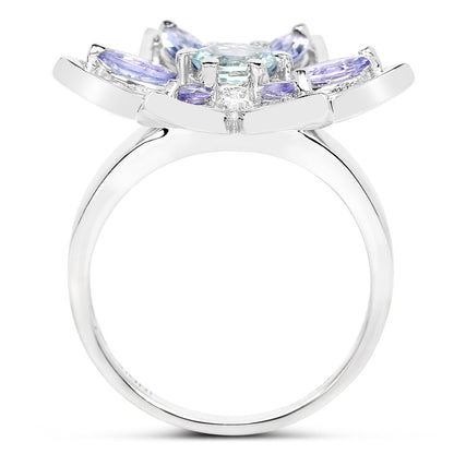 1.34 Carat Genuine Aquamarine and Tanzanite .925 Sterling Silver Ring by Bids.com