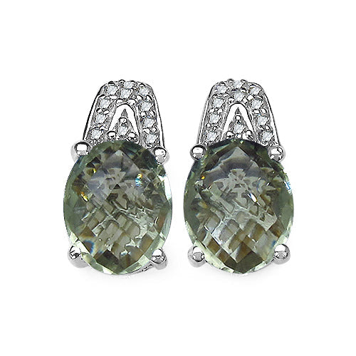 5.25 Carat Genuine Green Amethyst and 0.15 ct.t.w Genuine Diamond Accents Sterling Silver Earrings by Bids.com