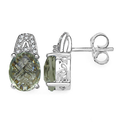 5.25 Carat Genuine Green Amethyst and 0.15 ct.t.w Genuine Diamond Accents Sterling Silver Earrings by Bids.com