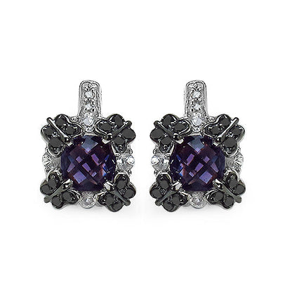 2.67 Carat Genuine Amethyst White Sapphire &amp; Black Diamond .925 Sterling Silver Earrings by Bids.com