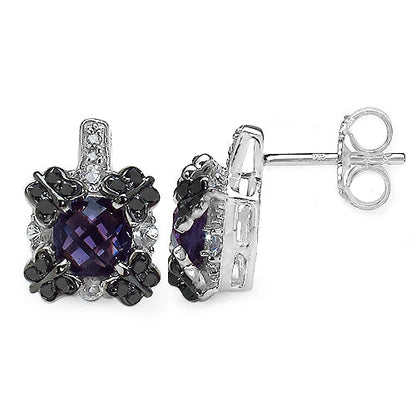 2.67 Carat Genuine Amethyst White Sapphire &amp; Black Diamond .925 Sterling Silver Earrings by Bids.com