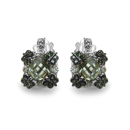 2.91 Carat Genuine Green Amethyst, White Sapphire &amp; Green Diamond .925 Sterling Silver Earrings by Bids.com