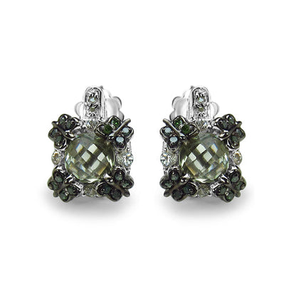 2.91 Carat Genuine Green Amethyst, White Sapphire &amp; Green Diamond .925 Sterling Silver Earrings by Bids.com