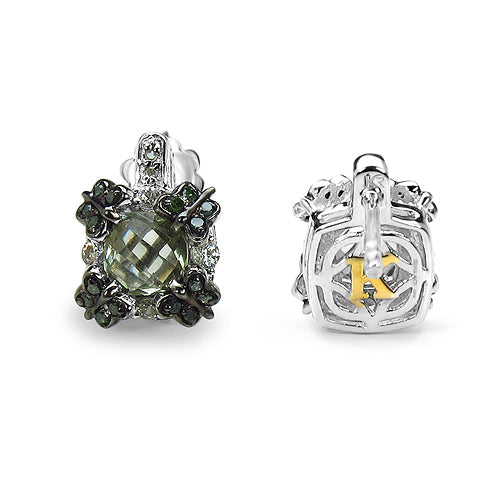 2.91 Carat Genuine Green Amethyst, White Sapphire &amp; Green Diamond .925 Sterling Silver Earrings by Bids.com