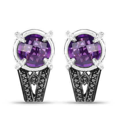 3.61 Carat Genuine Amethyst, Black Diamond and White Diamond .925 Sterling Silver Earrings by Bids.com