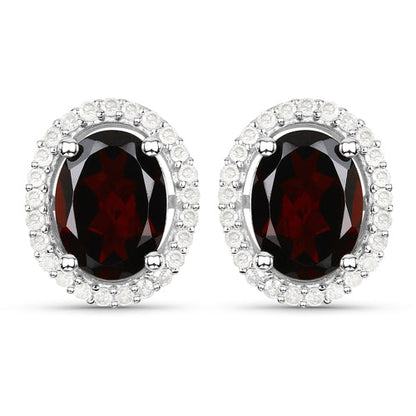 2.77 Carat Genuine Garnet and White Diamond .925 Sterling Silver Earrings  DestGlow