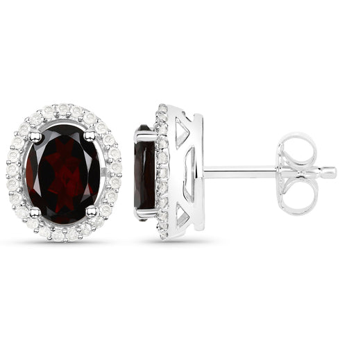 2.77 Carat Genuine Garnet and White Diamond .925 Sterling Silver Earrings  DestGlow