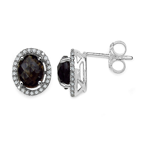 2.39 Carat Genuine White Diamond &amp; Smoky Quartz .925 Sterling Silver Earrings by Bids.com