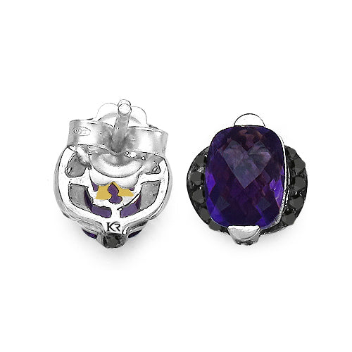 3.14 Carat Genuine Amethyst &amp; Black Diamond .925 Sterling Silver Earrings by Bids.com