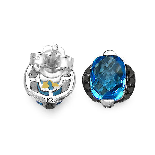 3.74 Carat Genuine Blue Topaz &amp; Black Diamond .925 Sterling Silver Earrings by Bids.com