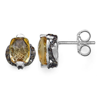 3.14 Carat Genuine Citrine &amp; Black Diamond .925 Sterling Silver Earrings by Bids.com