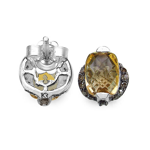 3.14 Carat Genuine Citrine &amp; Black Diamond .925 Sterling Silver Earrings by Avera Group