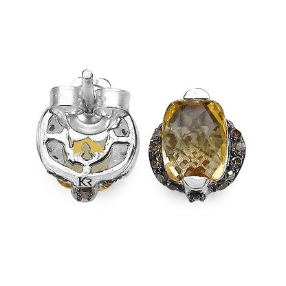 3.14 Carat Genuine Citrine &amp; Black Diamond .925 Sterling Silver Earrings by Avera Group