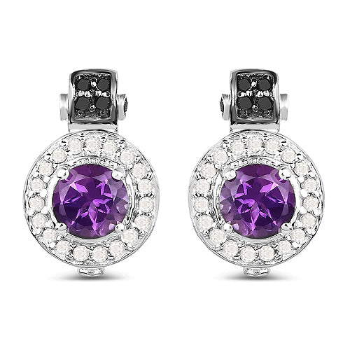 2.29 Carat Genuine Amethyst, Black Diamond and White Diamond .925 Sterling Silver Earrings by Bids.com
