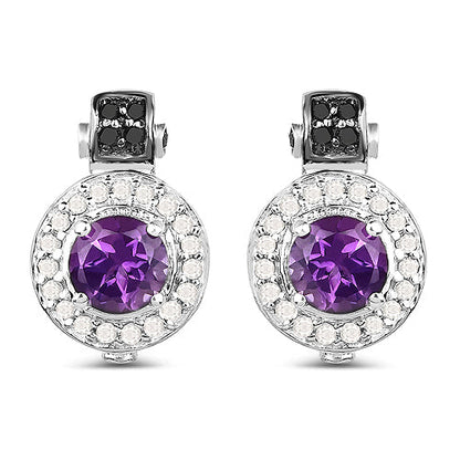 2.29 Carat Genuine Amethyst, Black Diamond and White Diamond .925 Sterling Silver Earrings by Bids.com