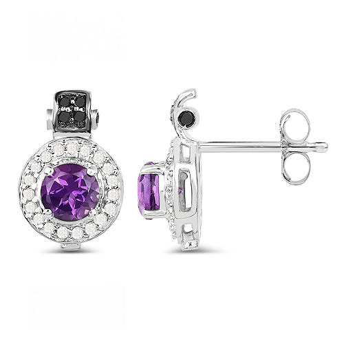2.29 Carat Genuine Amethyst, Black Diamond and White Diamond .925 Sterling Silver Earrings by Bids.com
