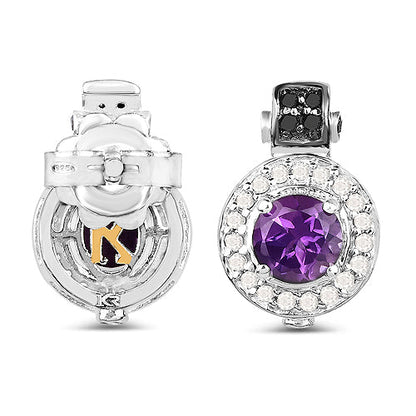 2.29 Carat Genuine Amethyst, Black Diamond and White Diamond .925 Sterling Silver Earrings by Bids.com
