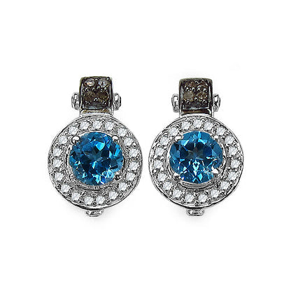 1.20 Carat Genuine Swiss Blue Topaz and 0.30 ct.t.w Genuine Diamond Accents Sterling Silver Earrings by Bids.com