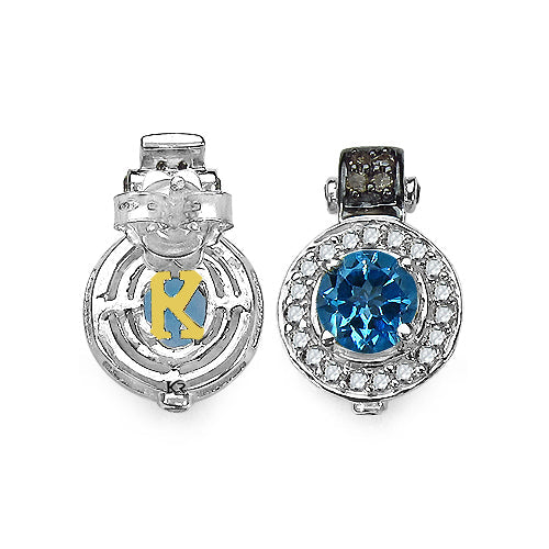 1.20 Carat Genuine Swiss Blue Topaz and 0.30 ct.t.w Genuine Diamond Accents Sterling Silver Earrings by Bids.com