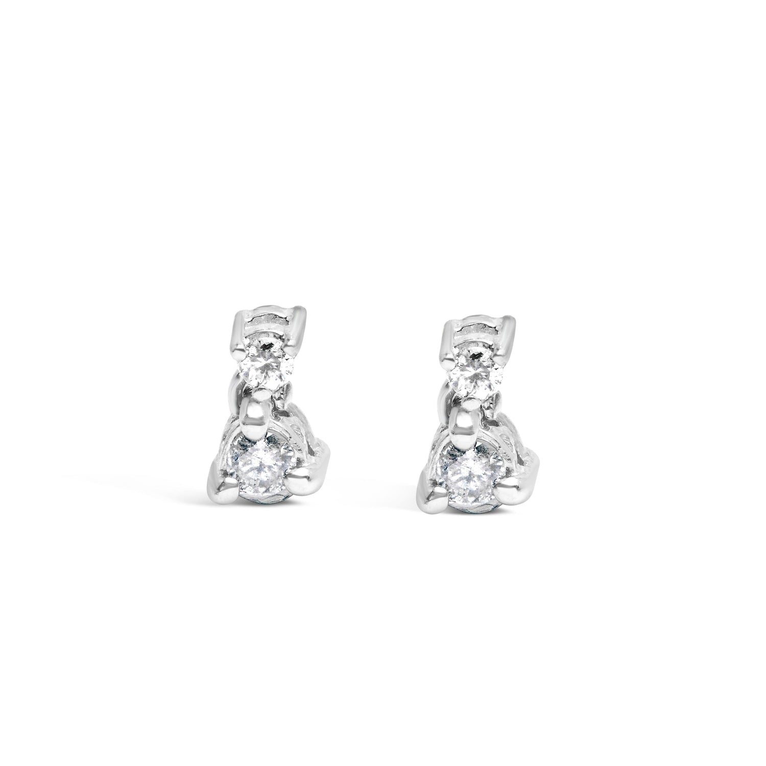 14K White Gold 1/4 Cttw Double Diamond Drop and Dangle Stud Earrings (H-I Color, SI1-SI2 Clarity) by Bids.com