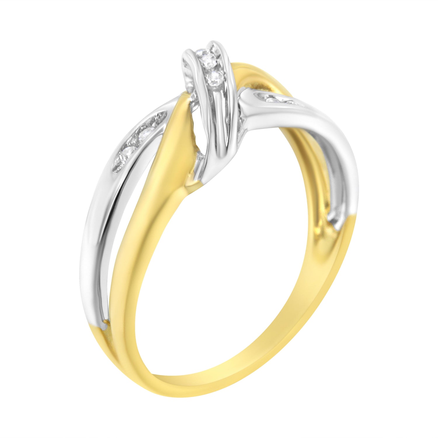 10K Yellow and White Gold 1/20 Cttw Round-Cut Diamond Bypass Ring (I2 Color, I-J Clarity) by Bids.com