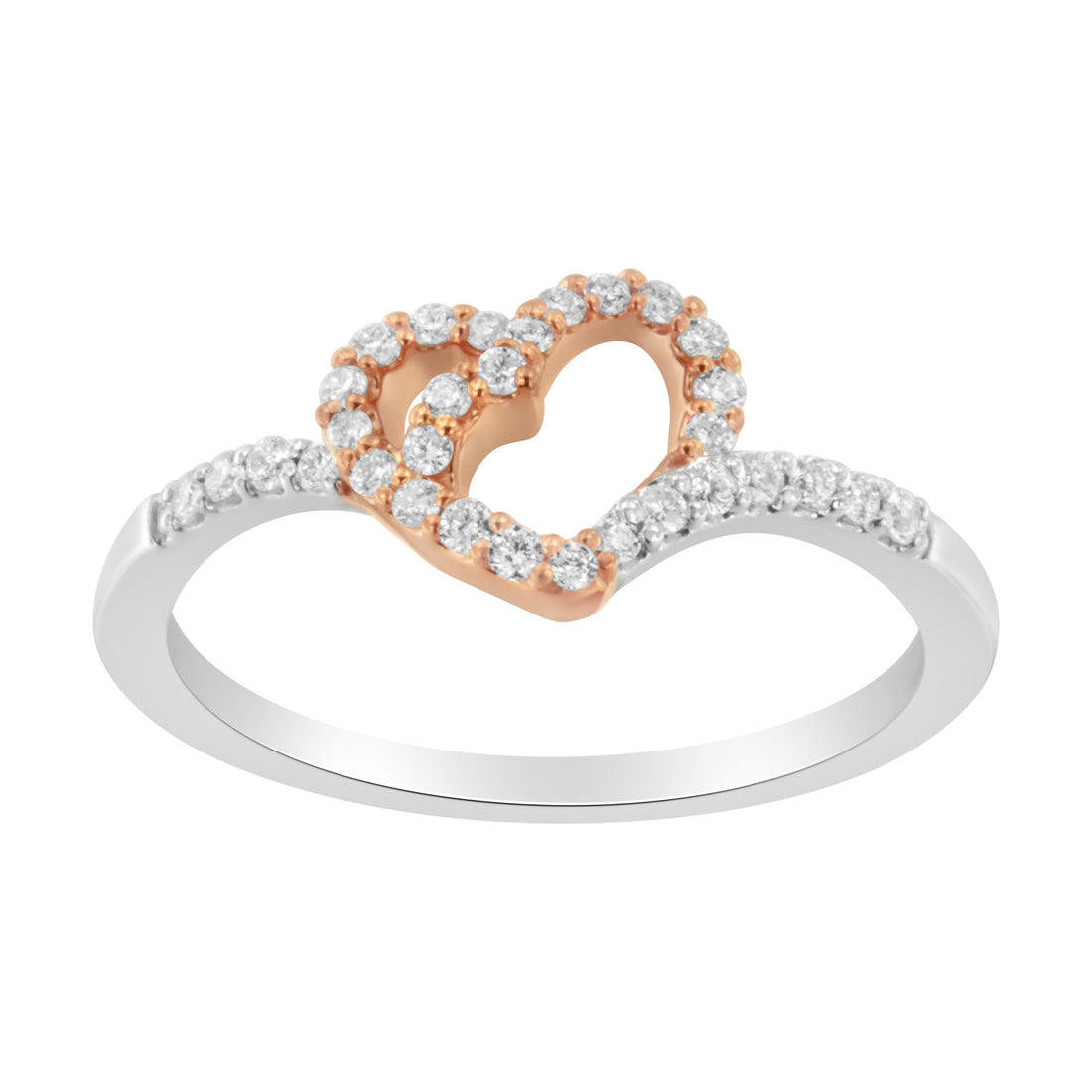 10K Rose Gold over .925 Sterling Silver 1/5 Cttw Diamond Two Tone Open Heart Promise or Fashion Ring (I-J Color, I2-I3 Clarity) - Size 6 by Bids.com