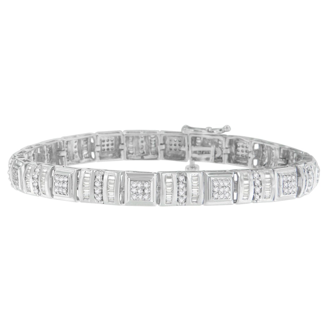 10K White Gold Round and Baguette Cut Diamond Bracelet (2.00 cttw, H-I Color, I2-I3 Clarity) by Bids.com