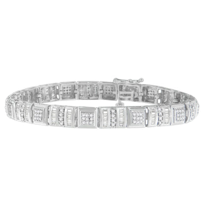 10K White Gold Round and Baguette Cut Diamond Bracelet (2.00 cttw, H-I Color, I2-I3 Clarity) by Bids.com
