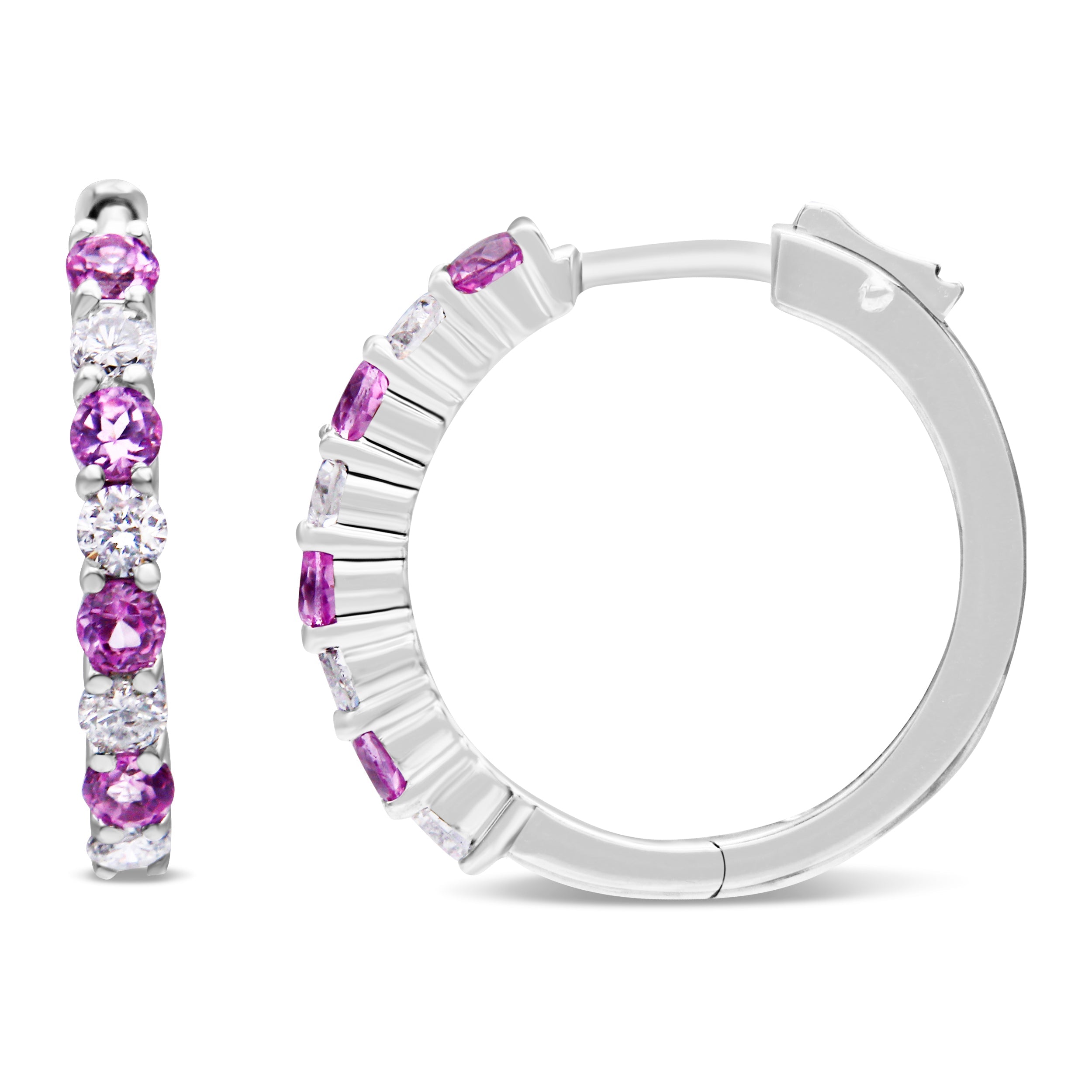 10K White Gold, Â½ Cttw Diamond, &amp; Â½ Cttw Lab-Grown Blue Sapphire Leverback Hoop Earrings (H-I Color, I1-I2 Clarity) by Bids.com