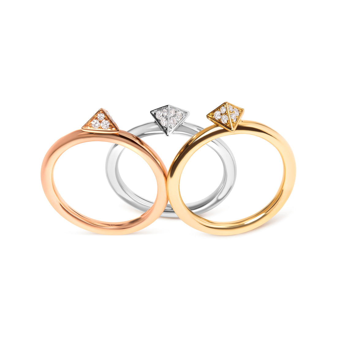 14K Tri Color Gold 1/3 Cttw Diamond Pyramid Stackable Band Ring Set (G-H Color, SI1-SI2 Clarity) - Size 7 by Bids.com