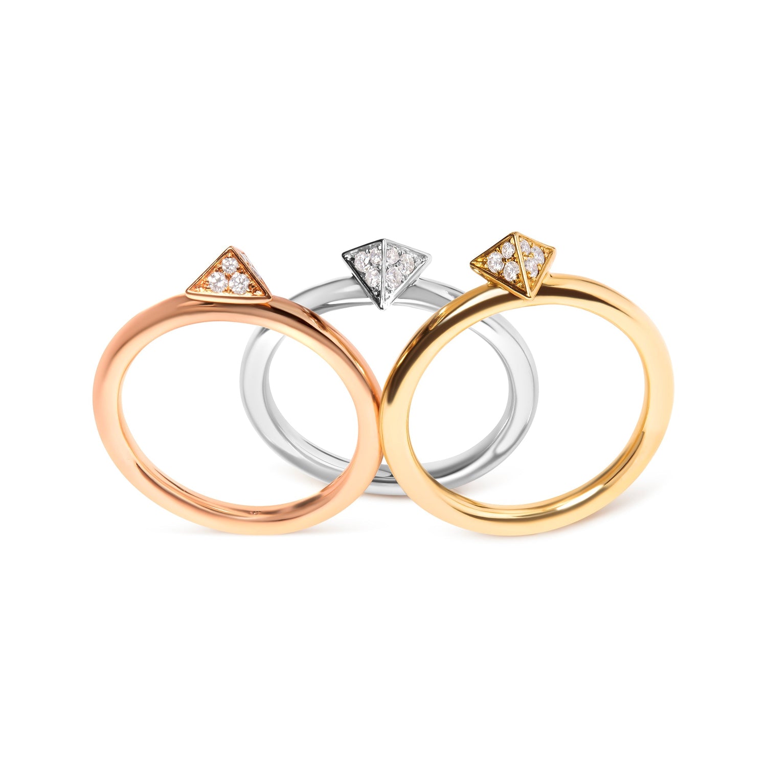 14K Tri Color Gold 1/3 Cttw Diamond Pyramid Stackable Band Ring Set (G-H Color, SI1-SI2 Clarity) - Size 7 