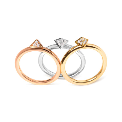 14K Tri Color Gold 1/3 Cttw Diamond Pyramid Stackable Band Ring Set (G-H Color, SI1-SI2 Clarity) - Size 7 