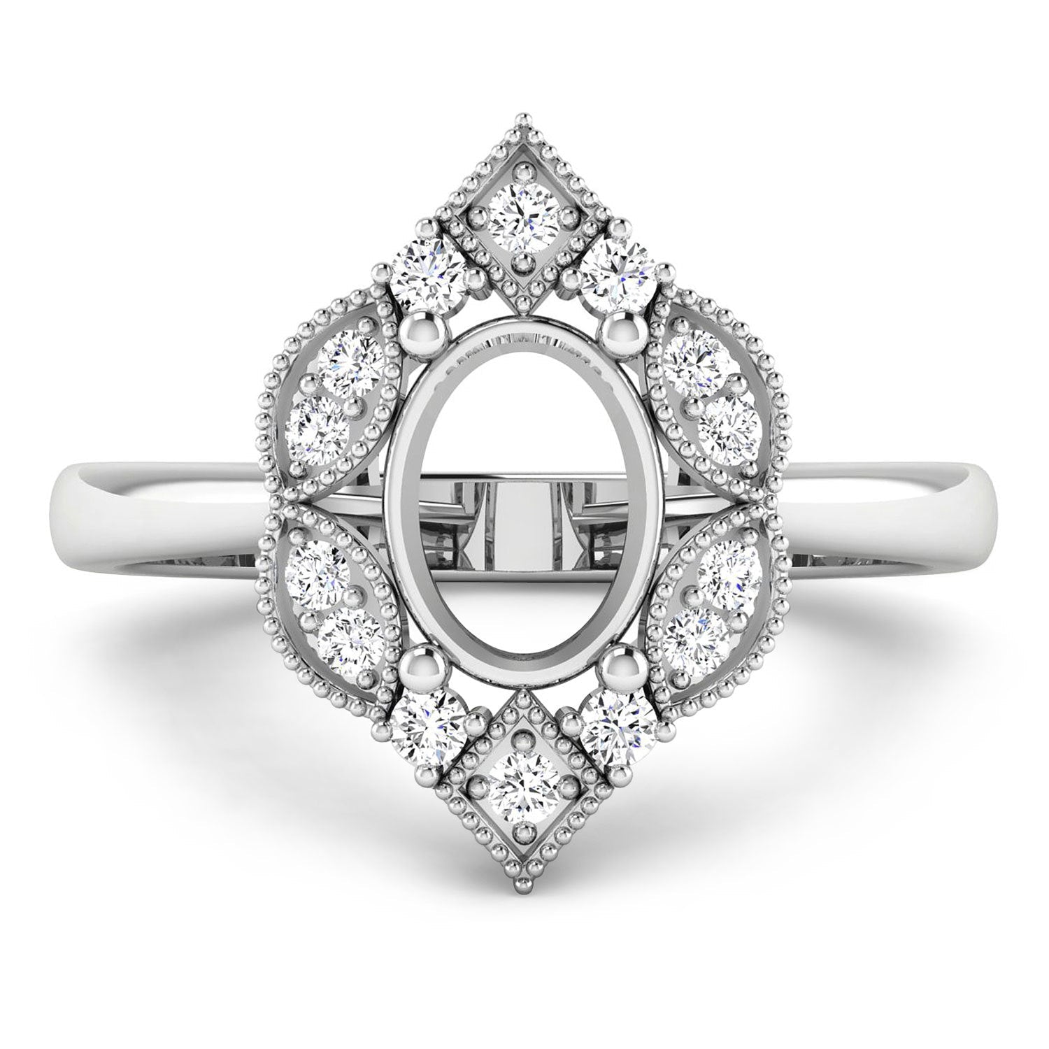 0.20 Carat Genuine White Diamond 14K White Gold Semi Mount Ring - holds 8x6mm Oval Gemstone by Bids.com