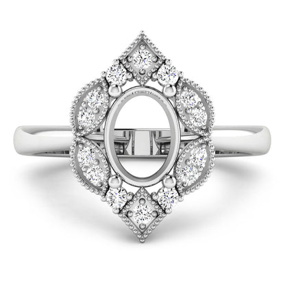 0.20 Carat Genuine White Diamond 14K White Gold Semi Mount Ring - holds 8x6mm Oval Gemstone by Bids.com