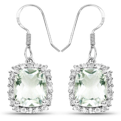 10.48 Carat Genuine Green Amethyst and White Topaz .925 Sterling Silver Earrings  DestGlow